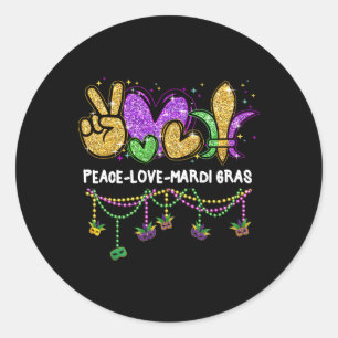 Peace Love Mardi Gras Carnival Beads Outfit Women Classic Round Sticker