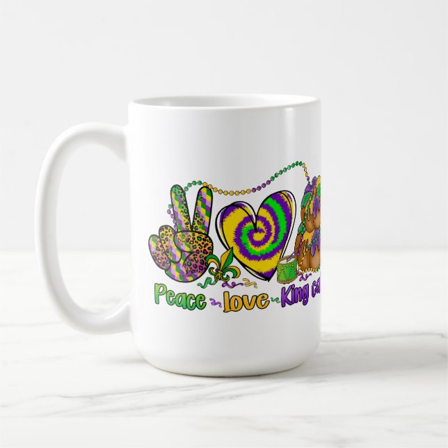 PEACE LOVE MARDI GRAS KING CAKE COFFEE MUG (Left)