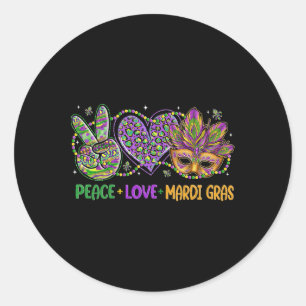 Peace Love Mardi Gras Mask Beads For Women Carniva Classic Round Sticker