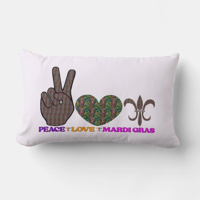 Peace Love Mardi Gras Throw Pillow (Front)