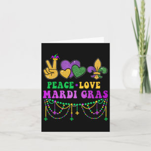 Peace Love Mardi Gras With Beads And Fleur De Lis Card