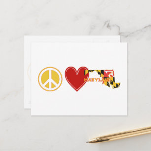 Peace Love Maryland Map Shaped State Flag Postcard