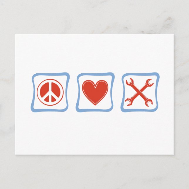 Peace Love Mechanics Squares Postcard (Front)