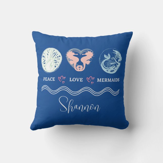 Peace Love Mermaids Personalised Square Pillow (Back)