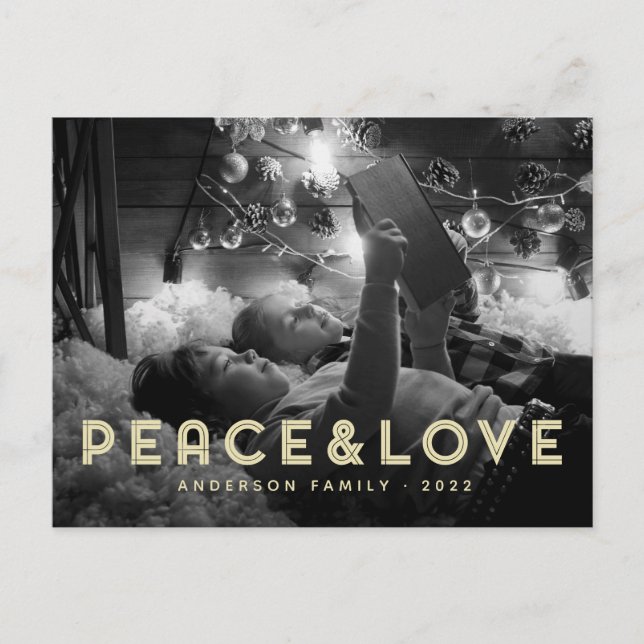Peace & Love Modern Simple Typography Holiday Postcard (Front)