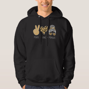 Peace Love Momlife Leopard Messy Bun Leopard Heart Hoodie