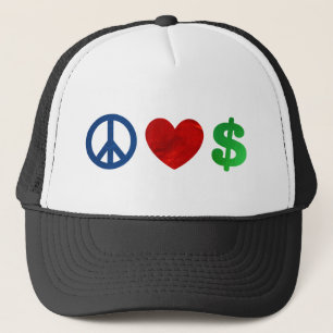 Peace love money trucker hat