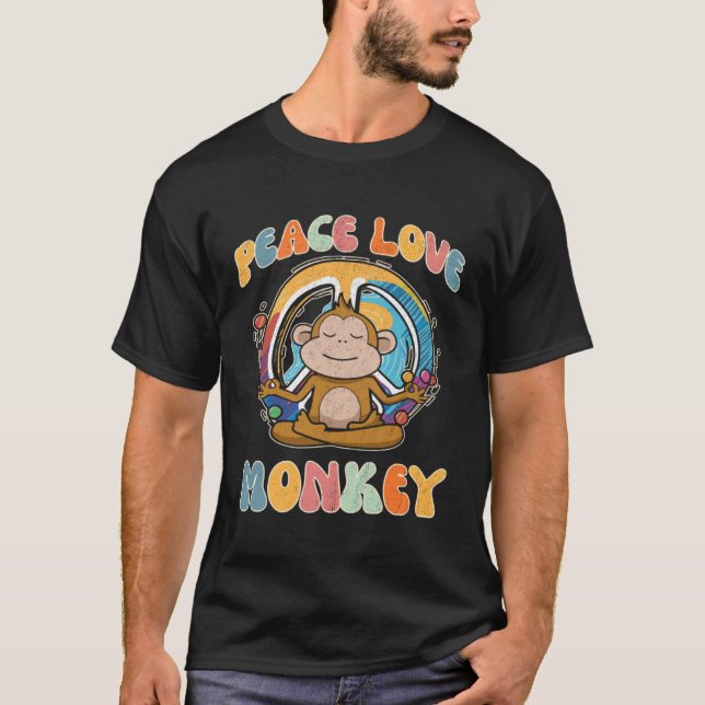 Peace Love Monkey Hippie Yoga  Primate Meditation  T-Shirt (Front)