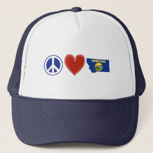 Peace Love Montana Heart Montanan State Flag Trucker Hat