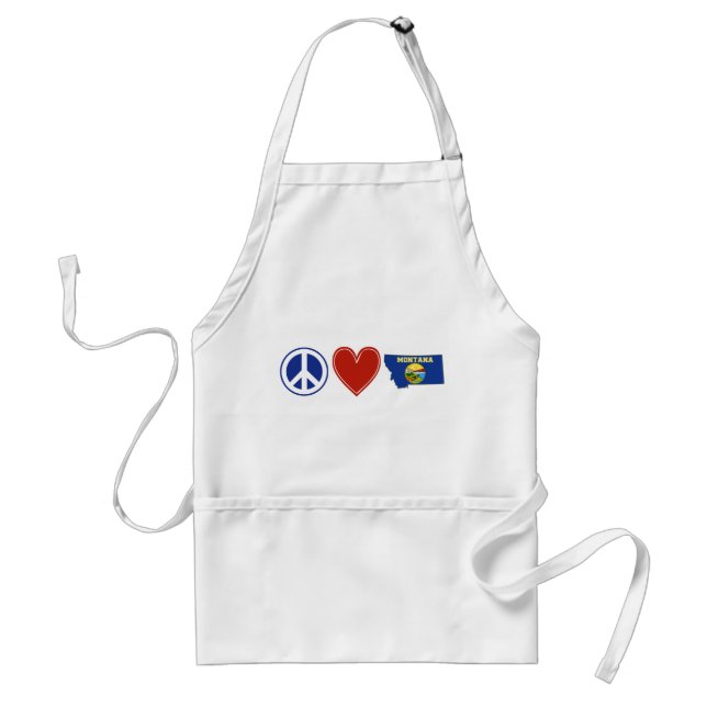 Peace Love Montana Shape State Flag Heart Montanan Standard Apron (Front)