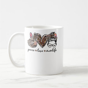 Peace Love Mum Life Lover Leopard Lover Messy Bun  Coffee Mug