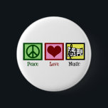 Peace Love Music 6 Cm Round Badge<br><div class="desc">Beautiful musician gift featuring a peace sign,  heart,  and a treble clef and musical staff. Cool PEACE LOVE MUSIC Christmas present for a composer,  band director,  or choir conductor.</div>