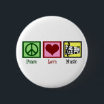 Peace Love Music 6 Cm Round Badge<br><div class="desc">Beautiful musician gift featuring a peace sign,  heart,  and a treble clef and musical staff. Cool PEACE LOVE MUSIC Christmas present for a composer,  band director,  or choir conductor.</div>