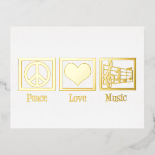 Peace Love Music Beautiful Musician Gold Foil Holiday Postcard