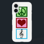 Peace Love Music iPhone 16 Case<br><div class="desc">A cute gift for a musician with a peace sign,  heart,  and a musical symbol for a treble clef.</div>