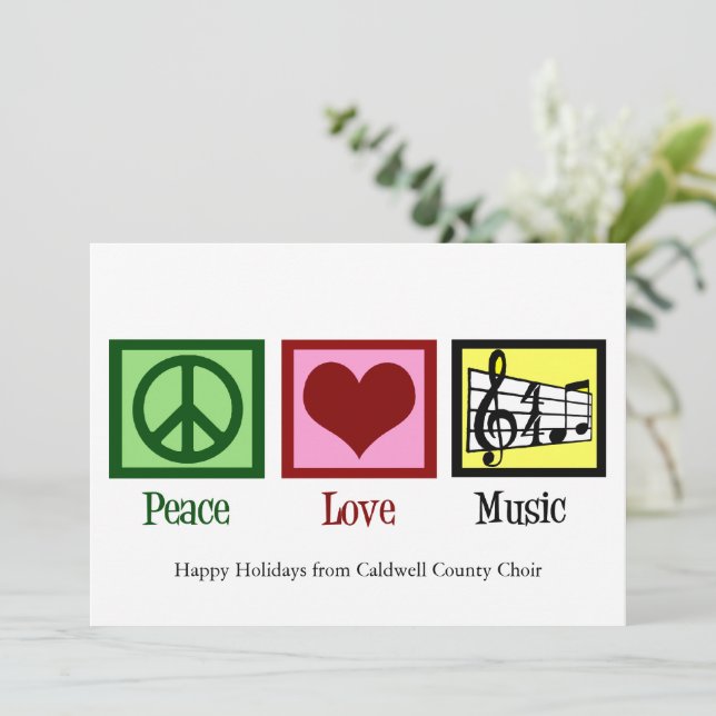 Peace Love Music Custom Band or Choir Christmas Holiday Card (Standing Front)