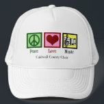 Peace Love Music Custom Cute Musician Trucker Hat<br><div class="desc">Beautiful musician gift featuring a peace sign,  heart,  and a treble clef and musical staff. Cute Peace Love Music hat for a composer,  band director,  or choir conductor.</div>