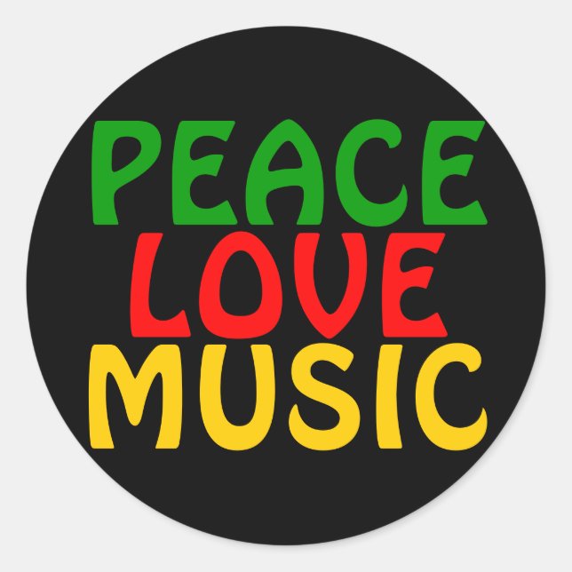Peace Love Music Green Red Gold Classic Round Sticker (Front)