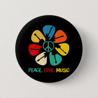 Peace Love Music Guitar Flower Rock And Roll 6 Cm Round Badge