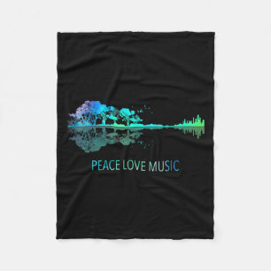 Peace Love Music Guitar Lake Shadow Hippie Musicia Fleece Blanket