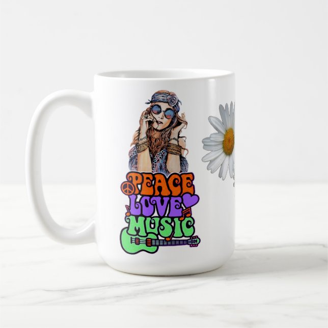 Peace, Love & Music Hippie Gal  Coffee Mug (Left)