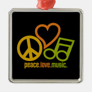 Peace Love Music ornament, customisable Metal Tree Decoration