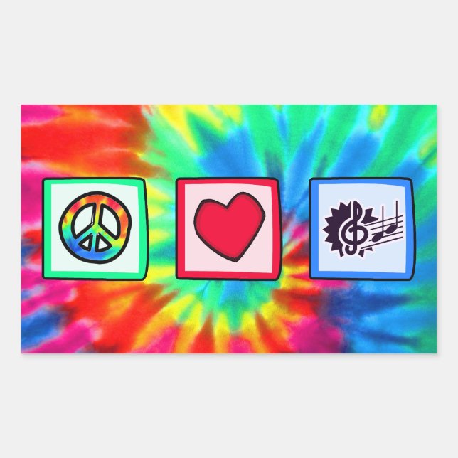 Peace, Love, Music Rectangular Sticker (Front)