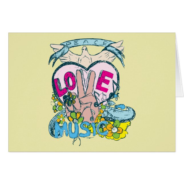 Peace Love Music - Sixties 1960 Illustration (Front Horizontal)