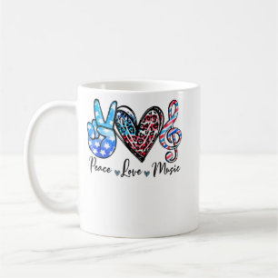 Peace Love Music US Flag 4th Of July Music Teacher Coffee Mug