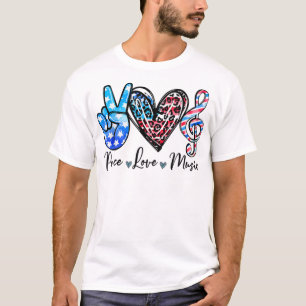 Peace Love Music US Flag 4th Of July Music Teacher T-Shirt
