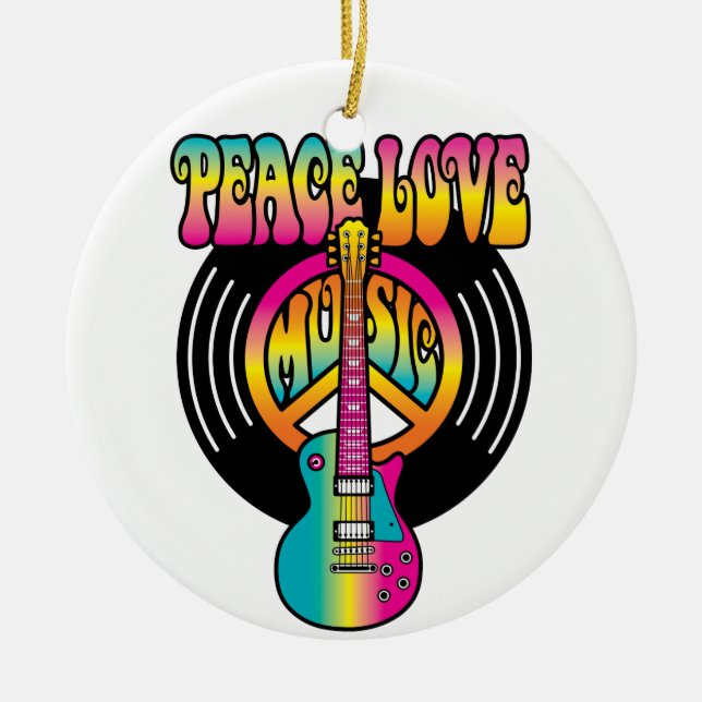 Peace-Love-Music-Vinyl Ceramic Tree Decoration (Front)