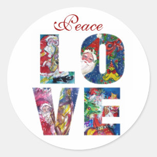 PEACE - LOVE MUSICAL  SANTA XMAS PARTY CLASSIC ROU ROUND STICKER