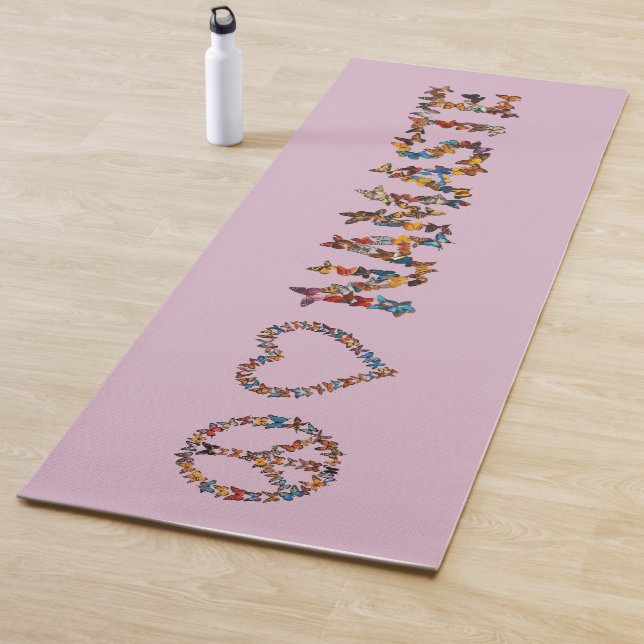 Peace Love Namaste Butterflies - Pink Meditation Yoga Mat (In Situ)
