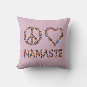 Peace Love Namaste - Pink Butterfly Art Print Cushion
