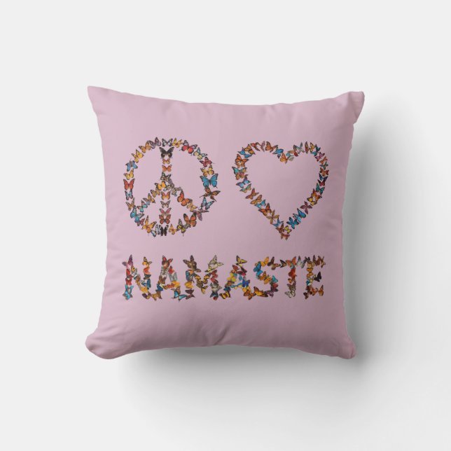 Peace Love Namaste - Pink Butterfly Art Print Cushion (Front)