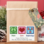 Peace Love Nephrology Christmas Nephrologist Rectangular Sticker<br><div class="desc">A beautiful nephrologist holiday sticker for a kidney specialist. Peace Love Nephrology Christmas stickers for your favourite doctor or nurse in that medical department featuring a peace sign,  heart,  and a drawing of pink kidneys.</div>