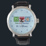 Peace Love Neurology - Neurologist Watch<br><div class="desc">Peace Love Neurology watch gift for a neurologist who specialises in brain disorders and neuroscience. A cool neurosurgeon or neurology nurse wristwatch present.</div>