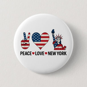 Peace Love New York 6 Cm Round Badge