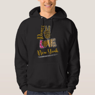 Peace Love New York Leopard Finger Peace Hand Sign Hoodie