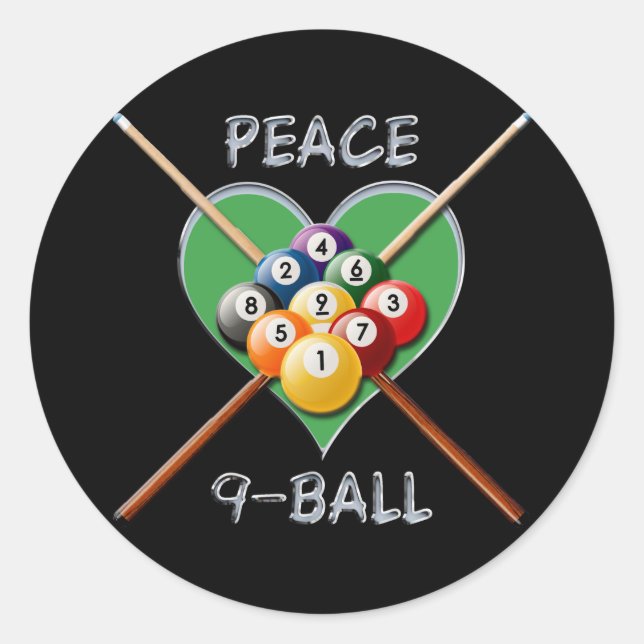PEACE LOVE NINE BALL CLASSIC ROUND STICKER (Front)