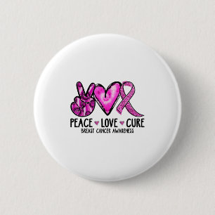 Peace Love Nk Ribbon Breast Cancer Awareness  6 Cm Round Badge