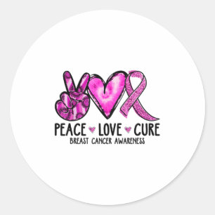 Peace Love Nk Ribbon Breast Cancer Awareness  Classic Round Sticker