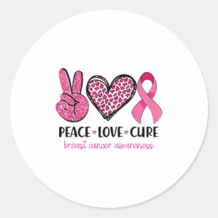 Peace Love Nk Ribbon Breast Cancer Awareness Women Classic Round Sticker