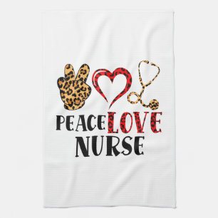 Peace Love Nurse – Cute Nurse Design (2) Tea Towel