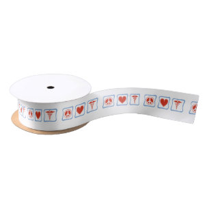 Peace Love Nurses Squares Satin Ribbon