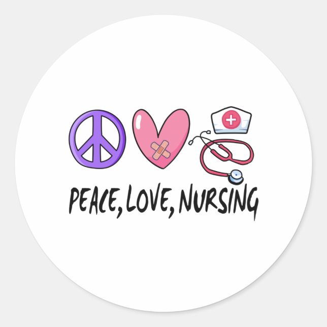 Peace Love Nursing Classic Round Sticker (Front)