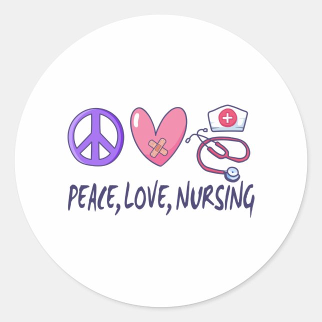 Peace Love Nursing Classic Round Sticker (Front)