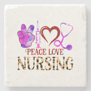 Peace Love Nursing – Cute Nurse Design Stone Coaster