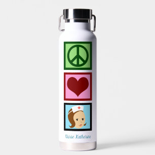 Peace Love Nursing Cute Personalised Nurse Water Bottle