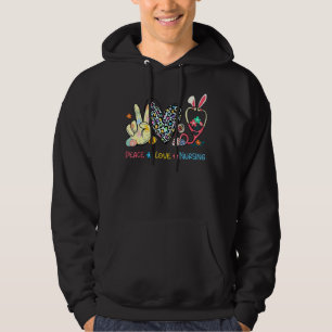 Peace Love Nursing Easter Leopard Stethoscope Bunn Hoodie
